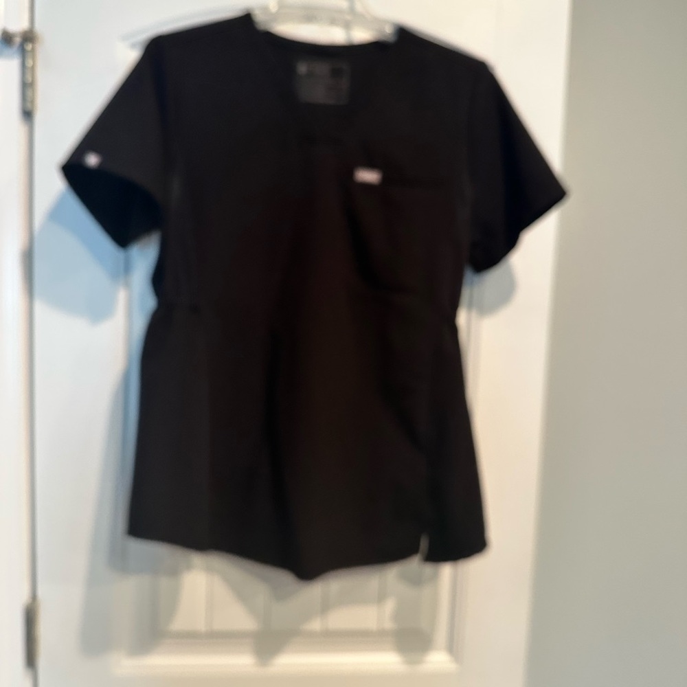 Figs Black V-Neck Scrub Top